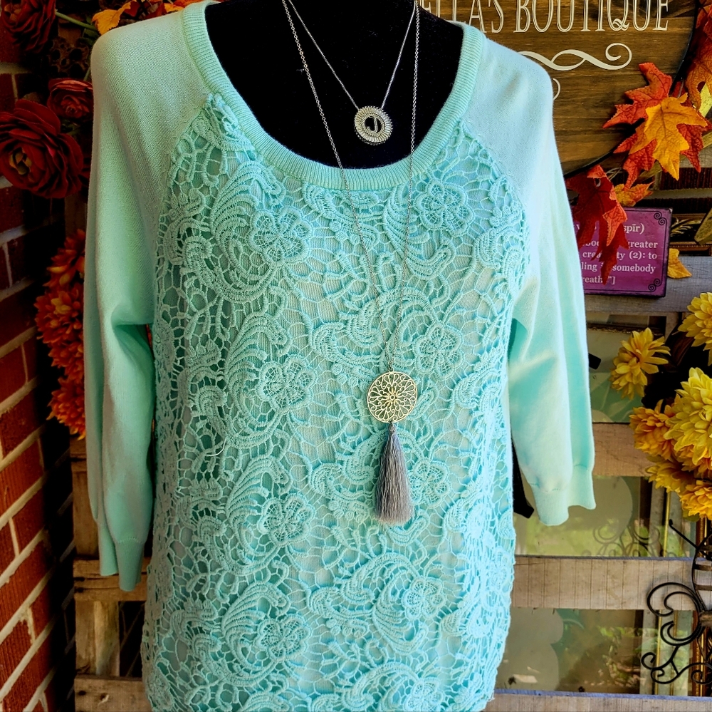 Cato Aqua Floral Lace Sweater